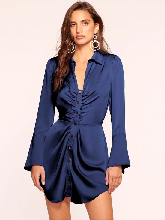Ramy Brook Dresses & Skirts - Ramy Brook Katelyn Long Sleeve Ruched Navy Dress